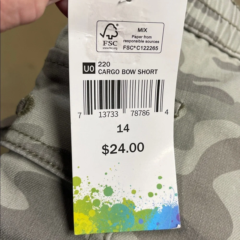 COLORFUL PLANET Camouflage Cargo Bow Shorts Girls Size 14 NWT